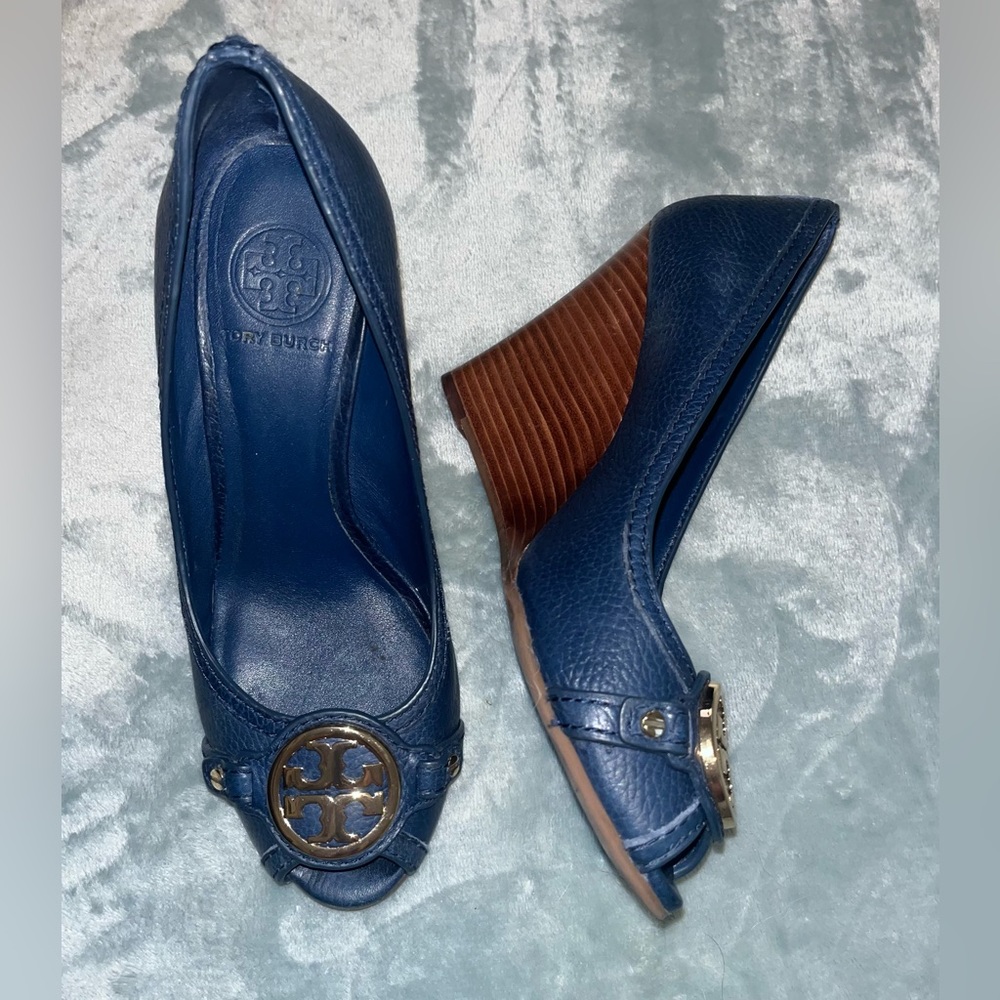 Tory Burch Blue Wedge Shoes